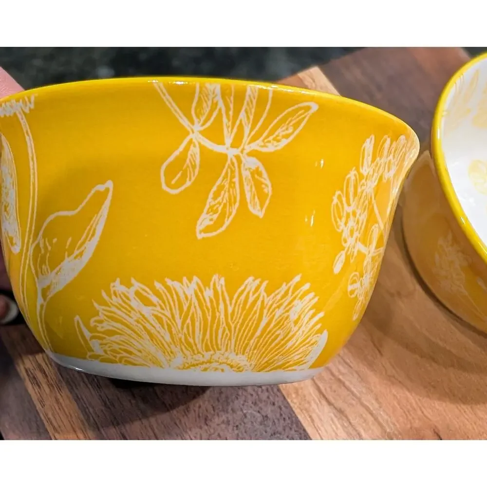 Stoneware Botanical Bowls, set of 4, New, Canary Yellow!